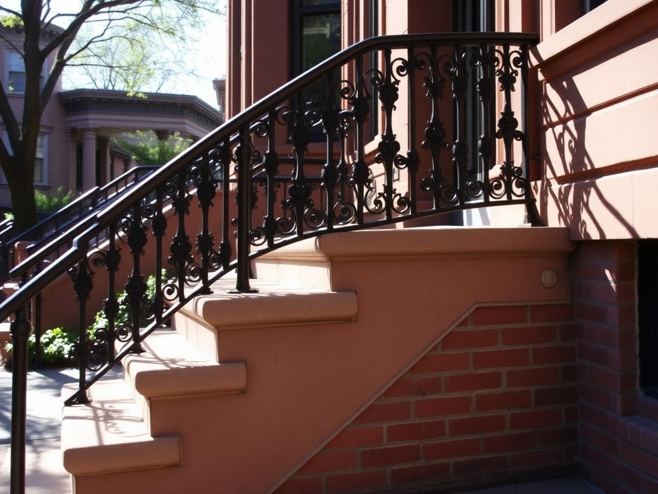 Restored Brooklyn brownstone stoop with iron railing